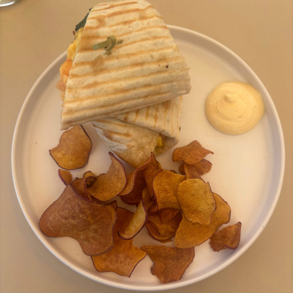 Breakfast Burrito with Sweet Potato Crisps Belem Brunch Bar