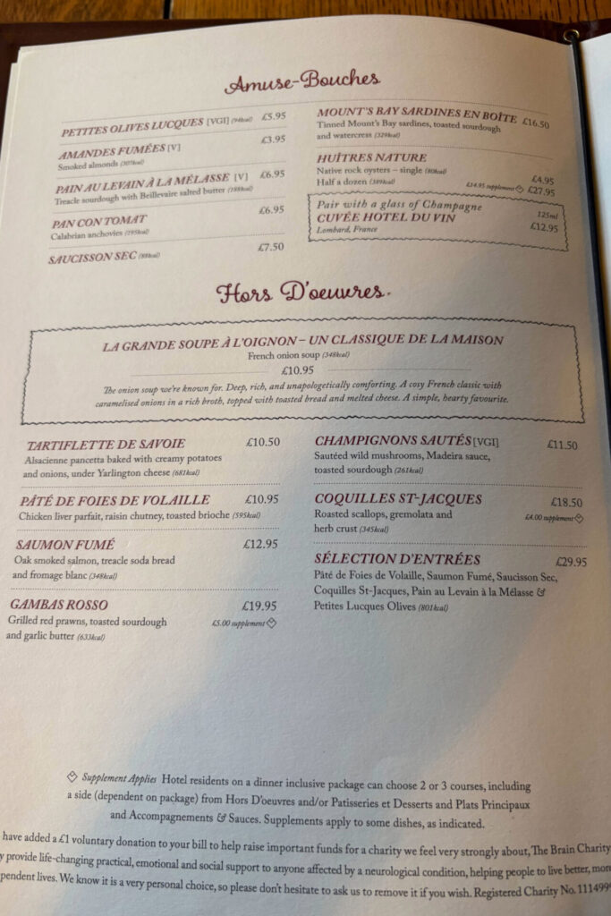 Starters Menu Hotel du Vin